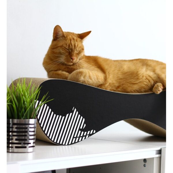 myKotty VIGO scratcher duurzaam kartonnen krabmeubel voor katten zwart kat slaapt