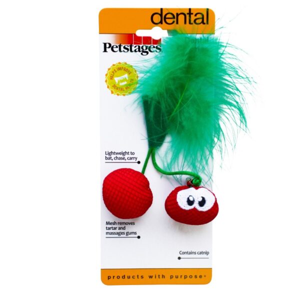Petstages - Dental Cherries Close up kattenspeeltje gezond voor gebit met kattenkruid